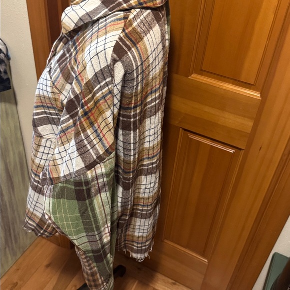 LoveRiche Oversized Plaid Green and Brown Flannel Cut Off Shirt - Picture 4 of 12